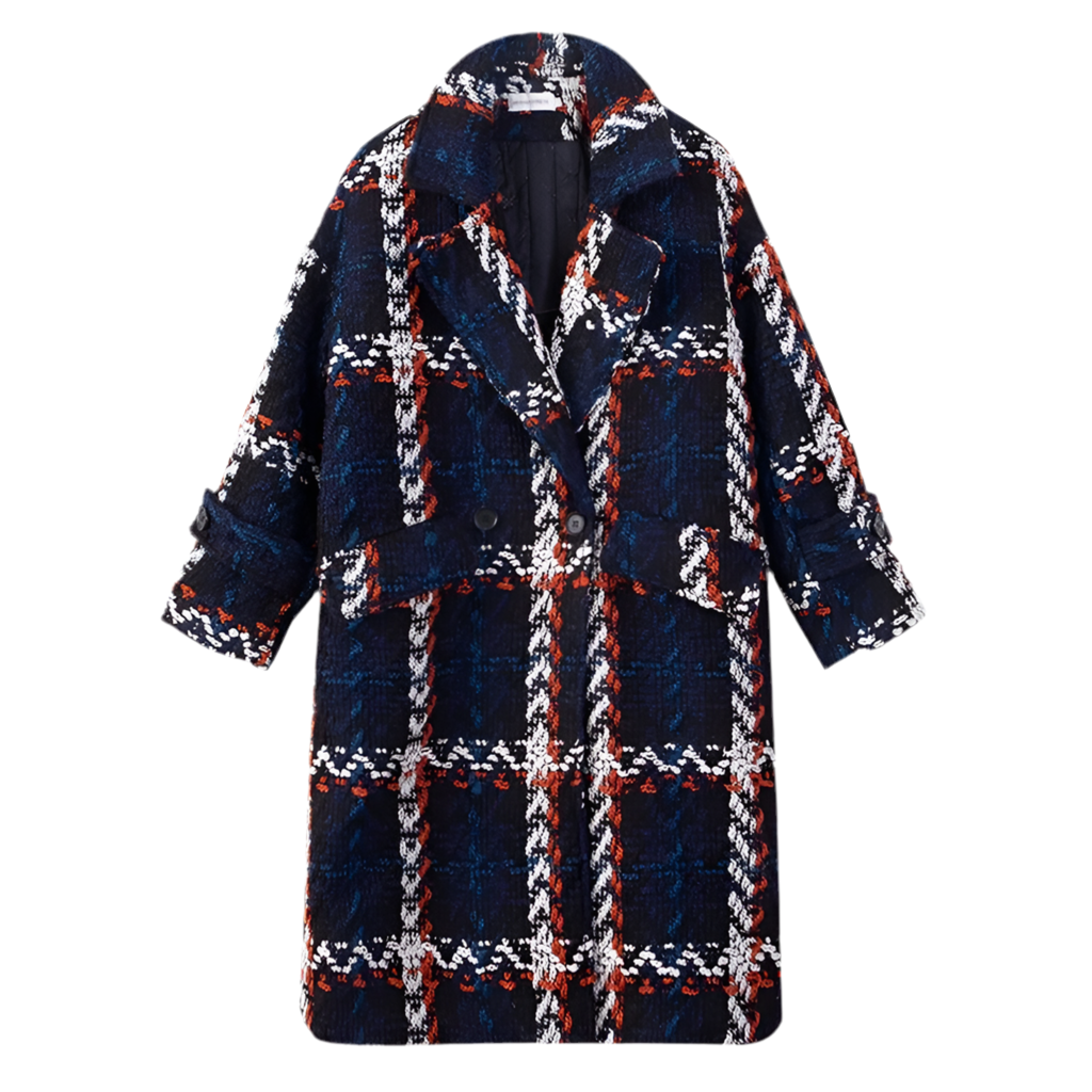 Women's Plaid Woolen Mid-Length Overcoat